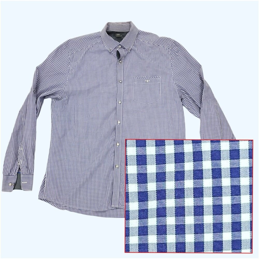 Kenneth Cole Reaction Button Shirt Mens Large Purple White 100% Cotton Gingham